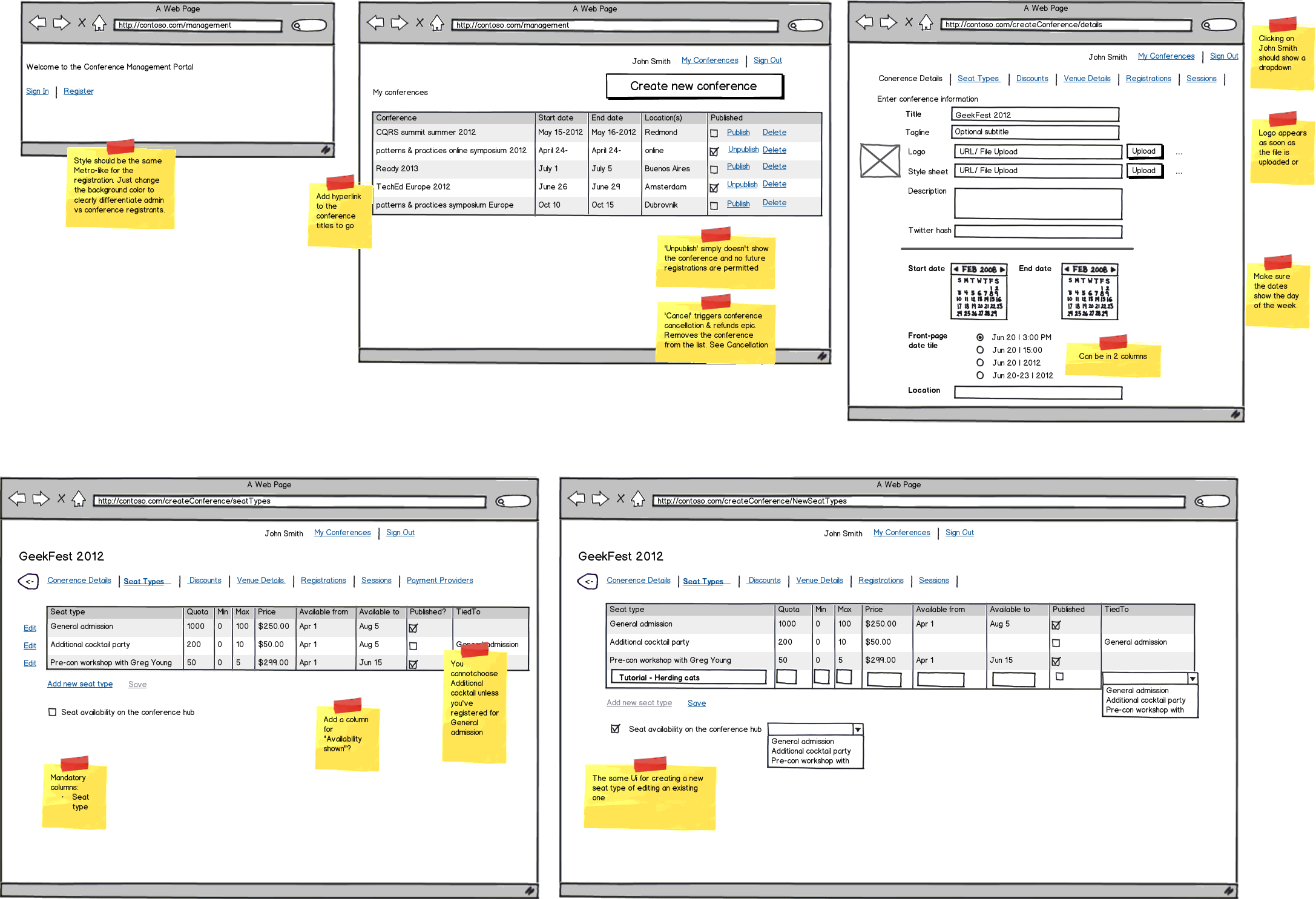 Conference management mockup